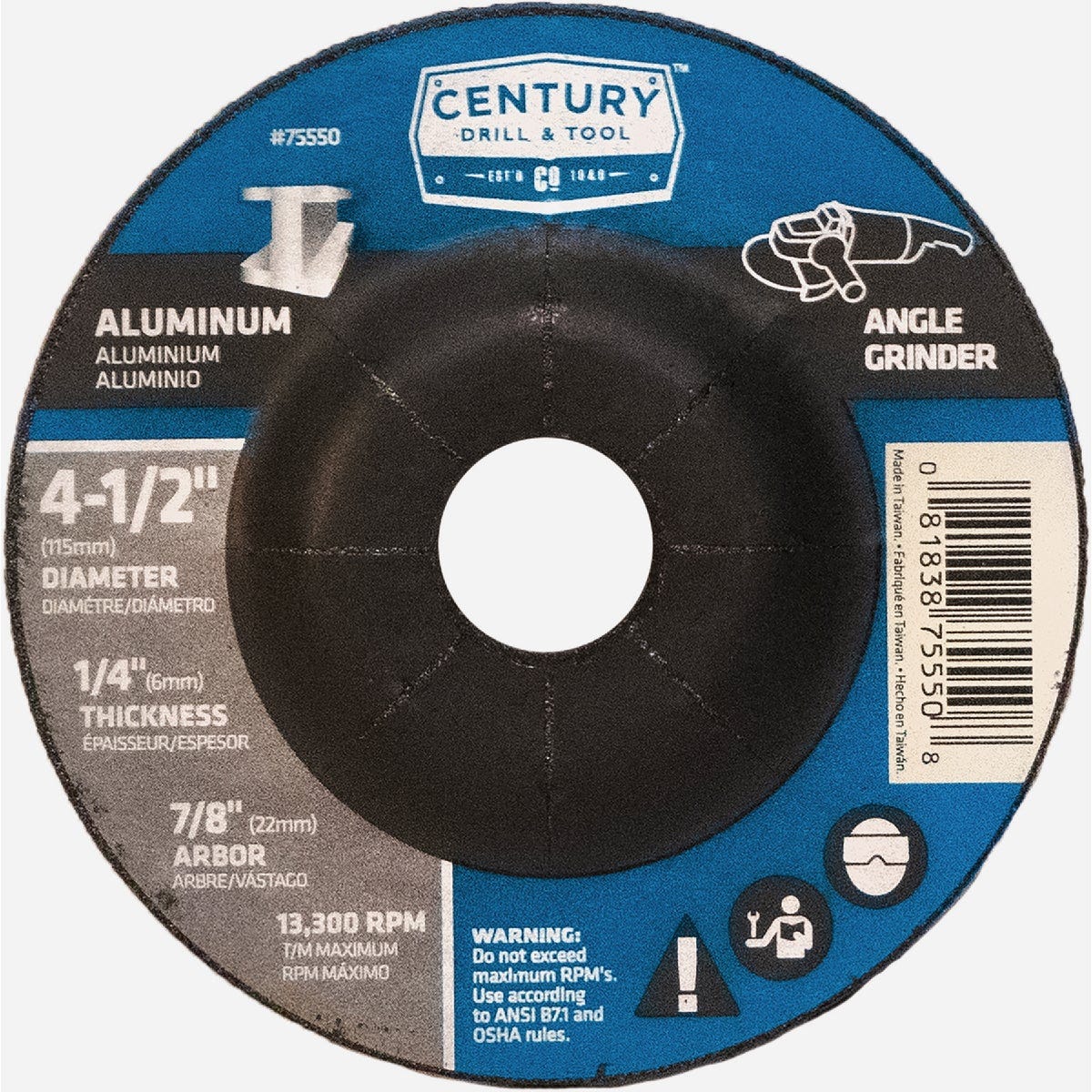 Century Drill & Tool 4-1/2 In. x 1/4 In. Depressed Center Aluminum Grinding Wheel Century Drill & Tool 4-1/2 In. x 1/4 In. Depressed Center Aluminum Grinding Wheel