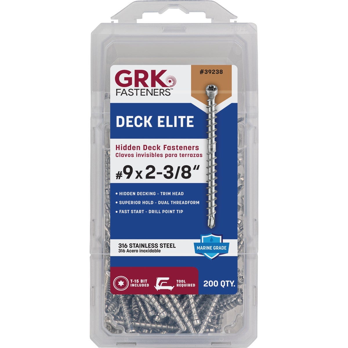 GRK Deck Elite #9 x 2-3/8 In. Star Drive Bugle-Head Stainless Steel Hidden Fastener Deck Screw (200-Count)