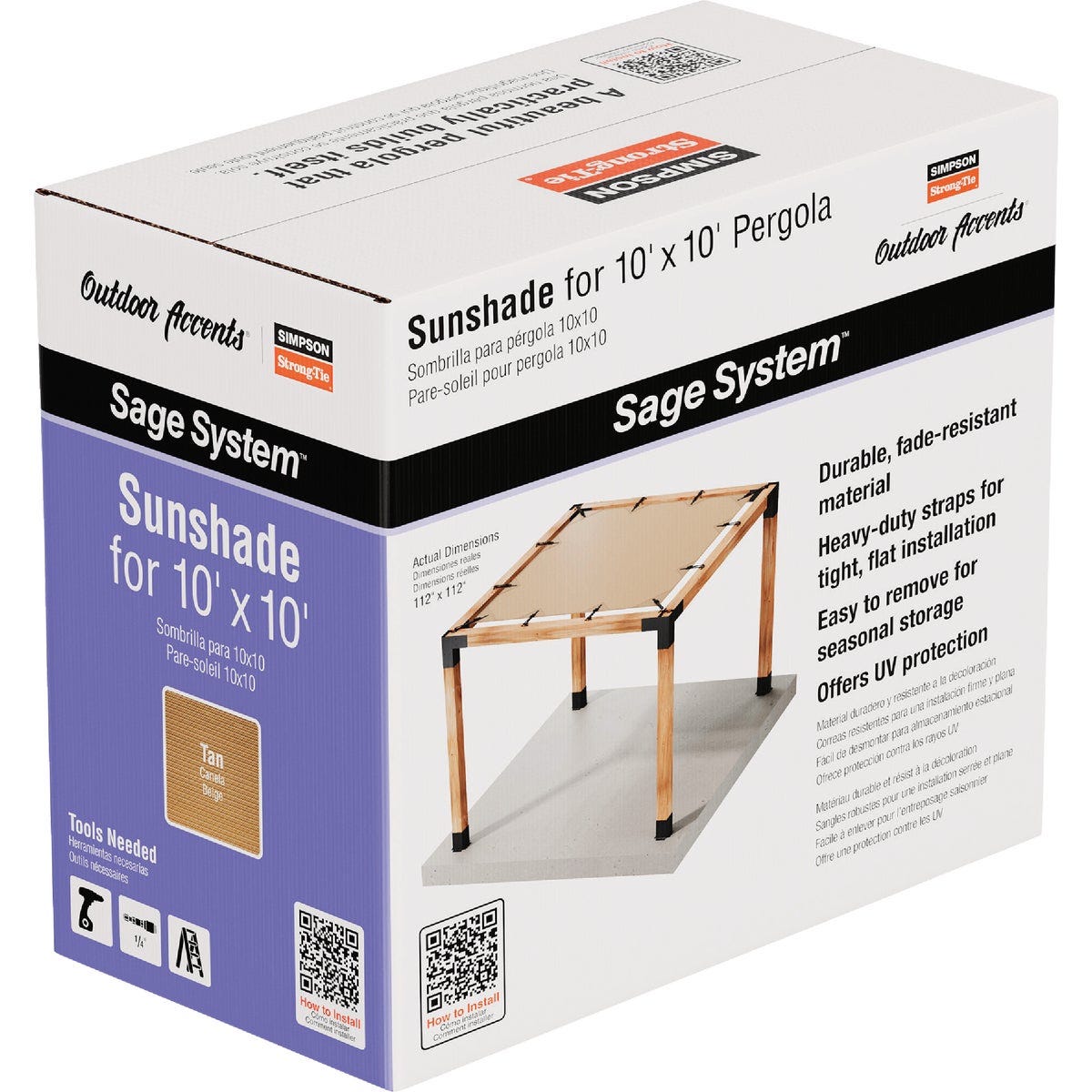 Simpson Strong-Tie Outdoor Accents Sage System Sunshade for 10 Ft. x 10 Ft. Pergola, Tan - photo 4