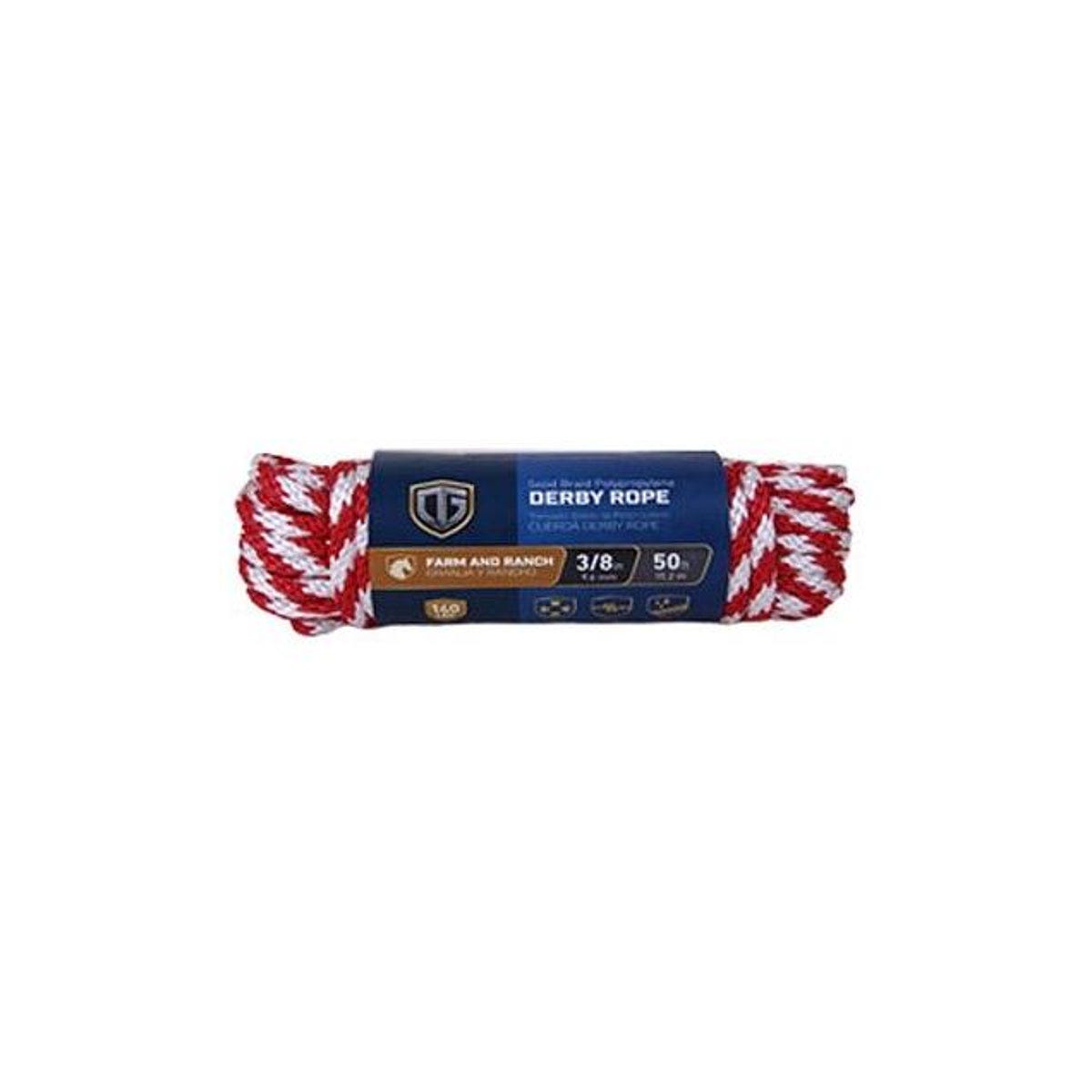 Richelieu 3/8 In. x 50 Ft. Red/White Braided Polypropylene Derby Rope Richelieu 3/8 In. x 50 Ft. Red/White Braided Polypropylene Derby Rope