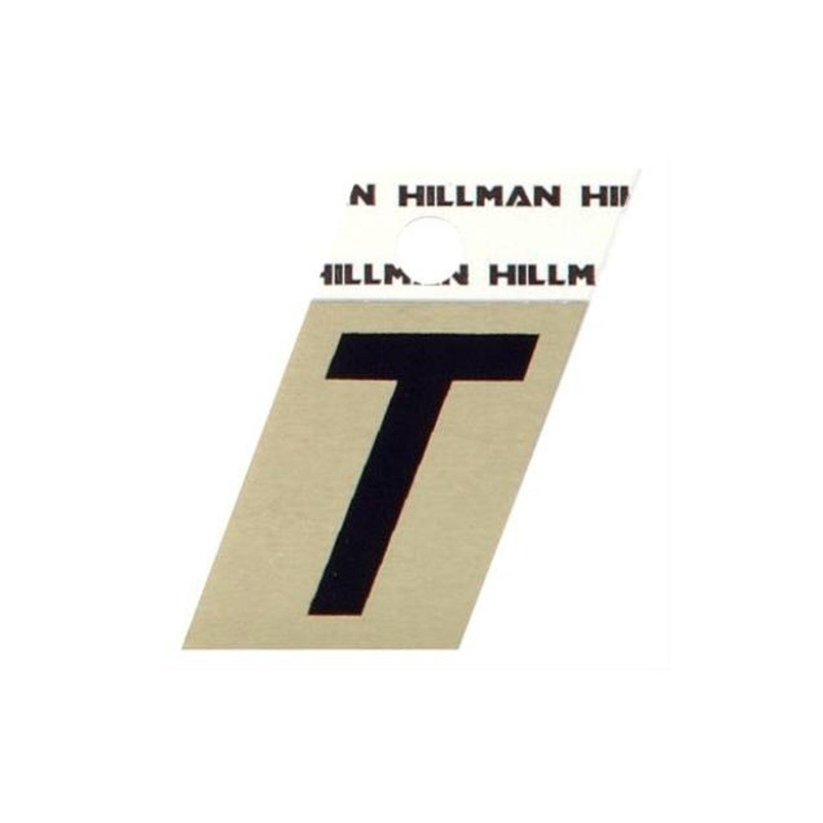 Hillman 1-1/2 In. Aluminum Black & Gold Reflective Adhesive Angle-Cut Letter, T Hillman 1-1/2 In. Aluminum Black & Gold Reflective Adhesive Angle-Cut Letter, T