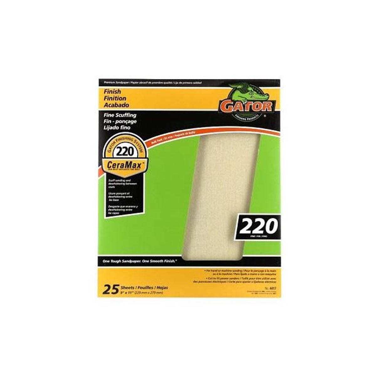 GatorGrit 9 In. x 11 In. Fine 220-Grit Premium Ceramic Sandpaper (25-Pack)