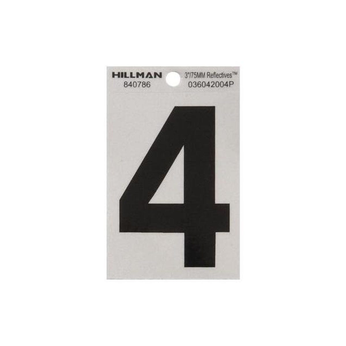 Hillman 3 In. Vinyl Black & Silver Adhesive Number, 4