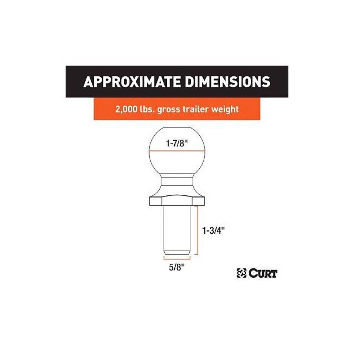 CURT 1-7/8 In. Chrome ATV Tow Ball for Lawn Tractor Hitch Ball, 2,000 Lb. Load - photo 2