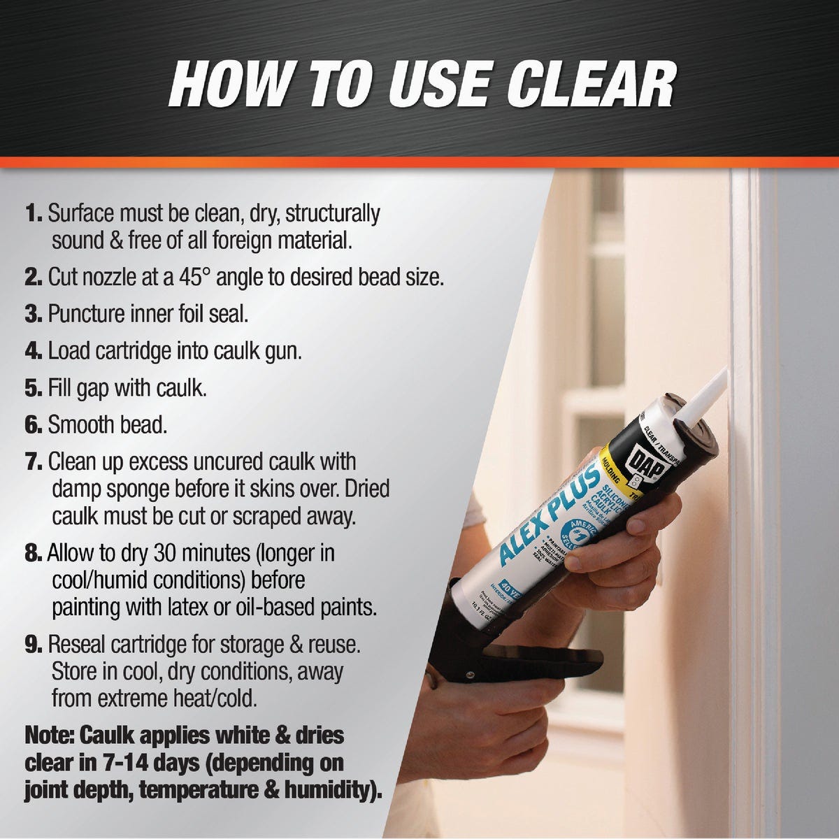 Dap Alex Plus 10.1 Oz. All Purpose Clear Siliconized Acrylic Latex Caulk - photo 3 Dap Alex Plus 10.1 Oz. All Purpose Clear Siliconized Acrylic Latex Caulk - photo 3