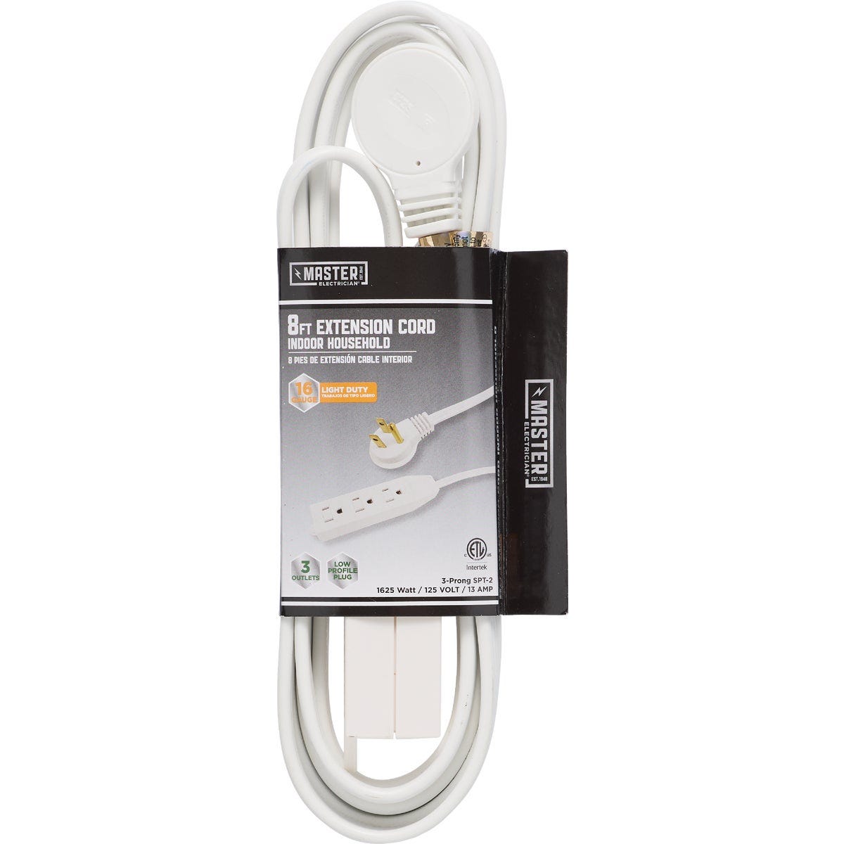Master Electrician 8 Ft. 16/3 Flat Plug White Extension Cord