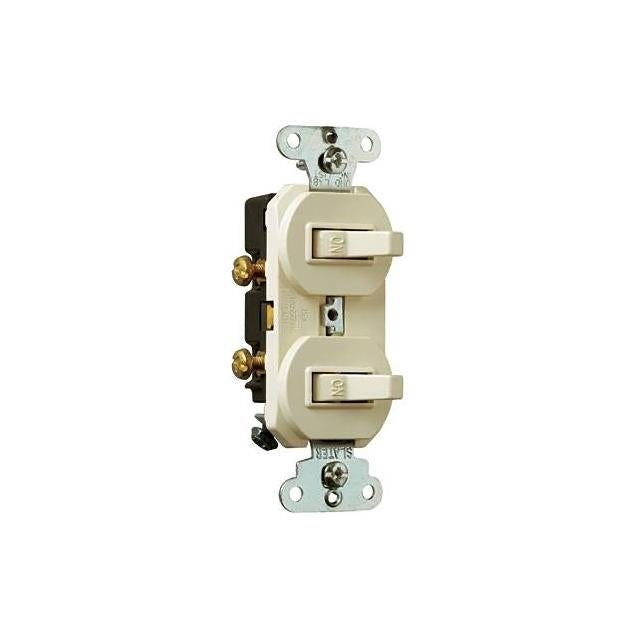 Legrand Pass & Seymour 15A Double Single-Pole Switch, Light Almond