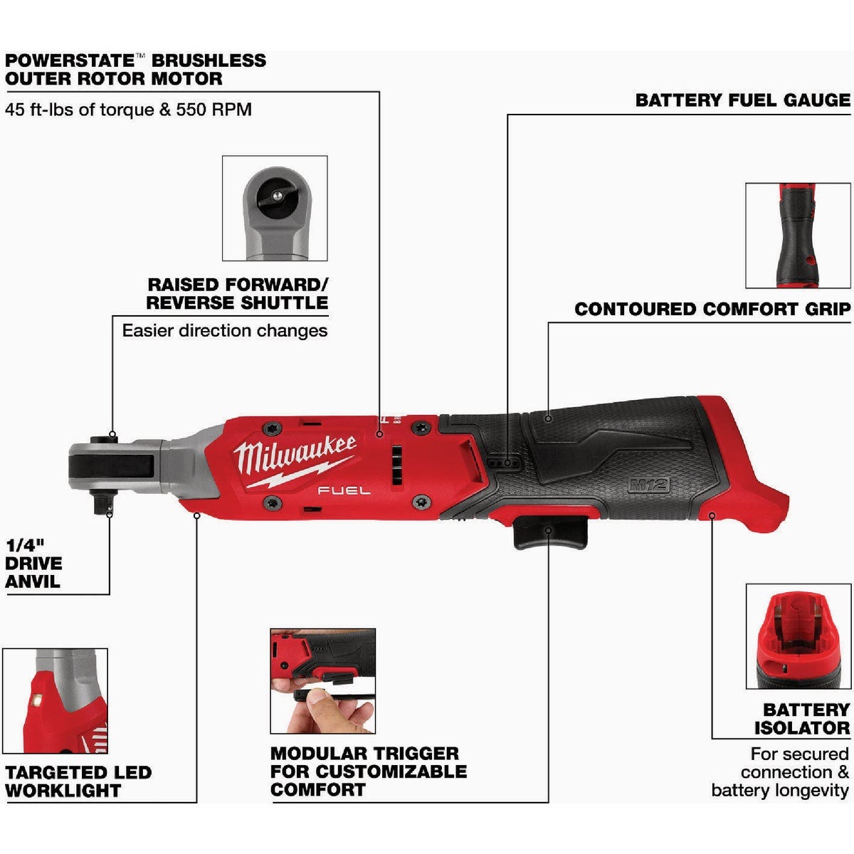 Milwaukee M12 FUEL 1/4 In. Cordless Ratchet - photo 3 Milwaukee M12 FUEL 1/4 In. Cordless Ratchet - photo 3