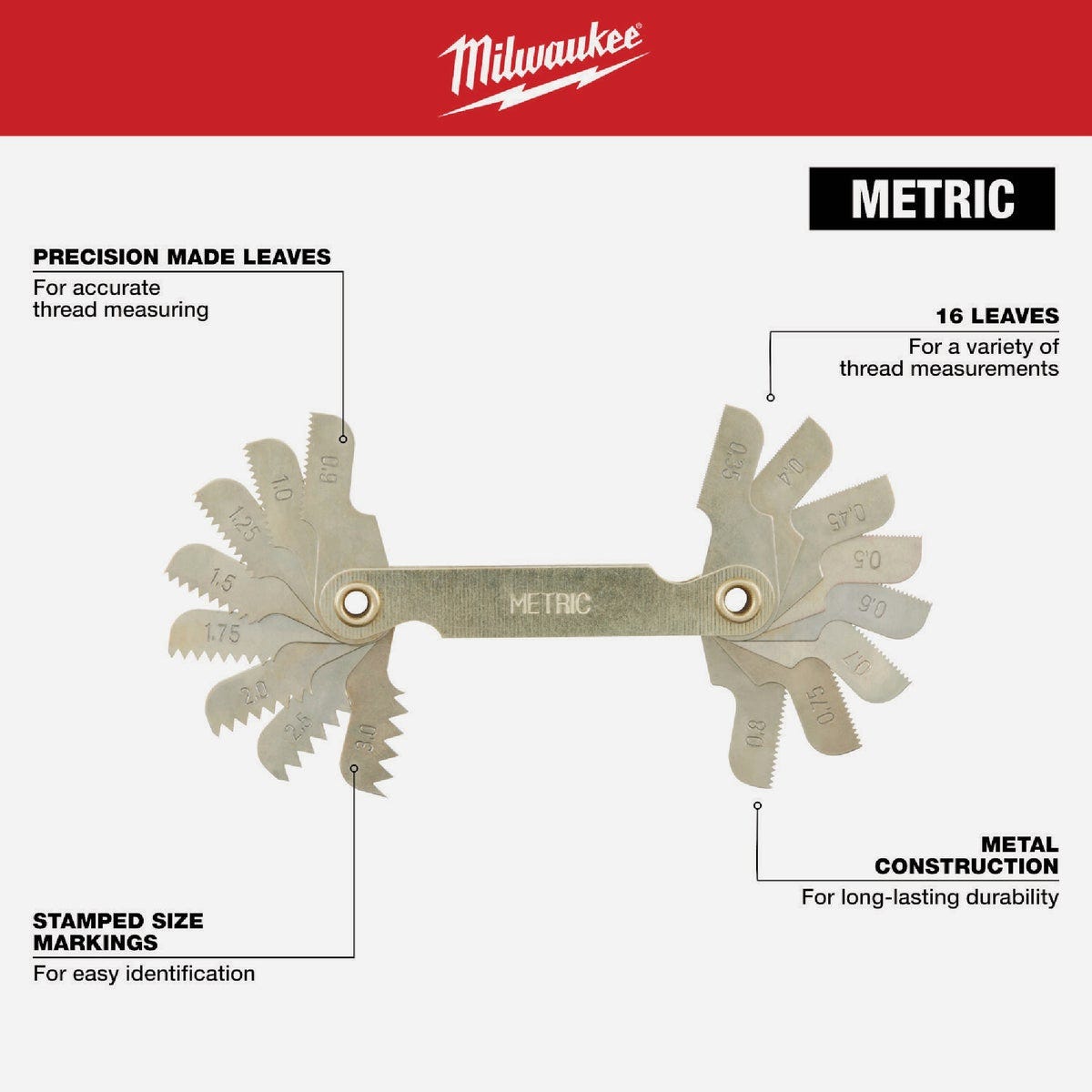 Milwaukee 0.35-3.00 mm Metric Thread Pitch Gauge - photo 3