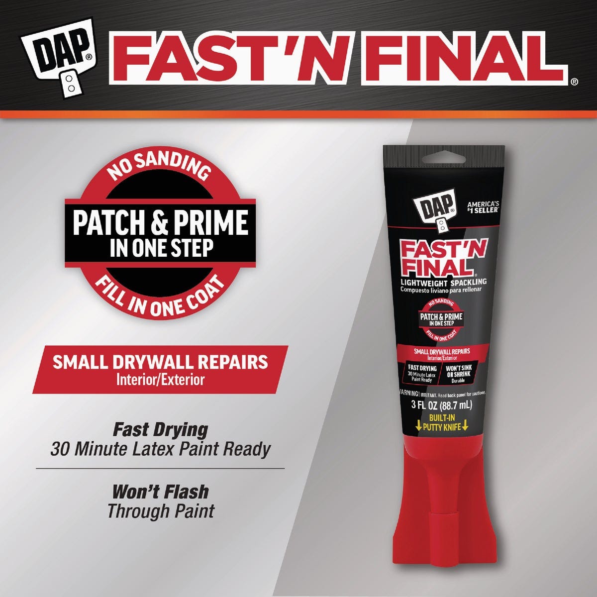 DAP Fast 'N Final 3oz Lightweight Spackling with Knife Applicator Cap - photo 2 DAP Fast 'N Final 3oz Lightweight Spackling with Knife Applicator Cap - photo 2