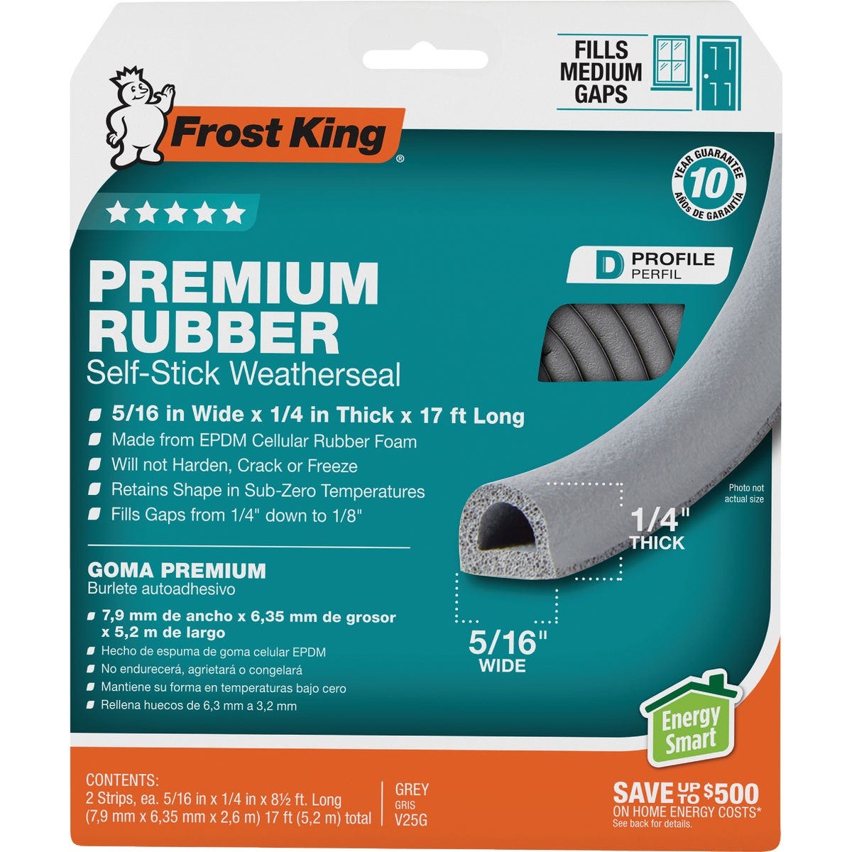 Frost King 17 Ft. x 5/16 In. Grey Rubber Weatherstrip