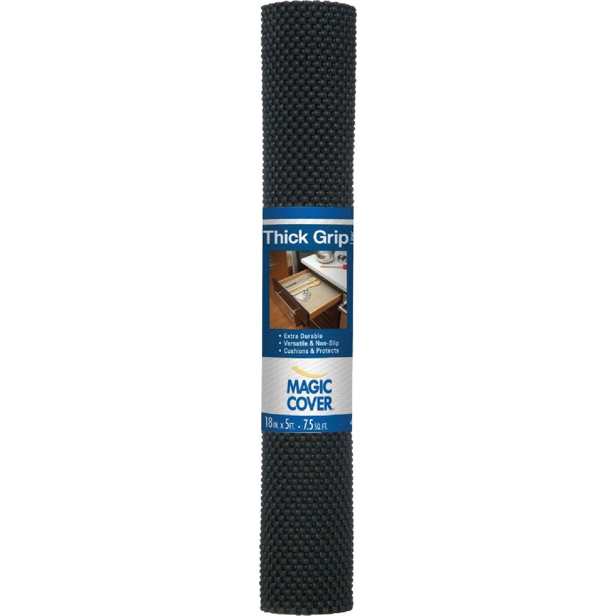 Magic Cover Thick Grip 18 In. x 5 Ft. Black Self-Adhesive Shelf Liner Magic Cover Thick Grip 18 In. x 5 Ft. Black Self-Adhesive Shelf Liner