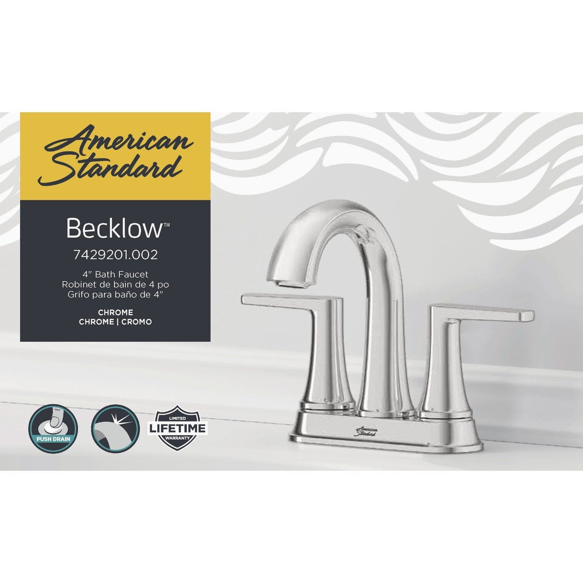 American Standard Becklow Chrome 2-Handle Lever 4 In. Centerset Hi-Arc Bathroom Faucet with Push Drain - photo 2