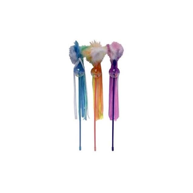 Multipet 18 In. Assorted Colors Teaser Wand Cat Toy Multipet 18 In. Assorted Colors Teaser Wand Cat Toy