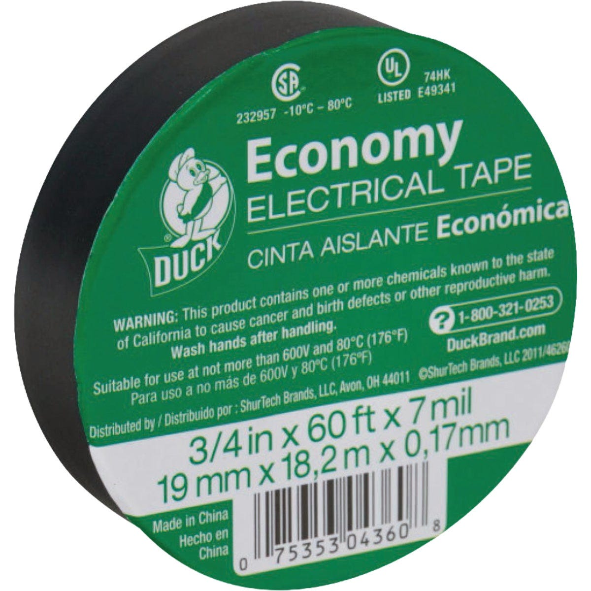Duck Brand 0.75 In. x 60 Ft. x 7 mil Black Economy Electrical Tape