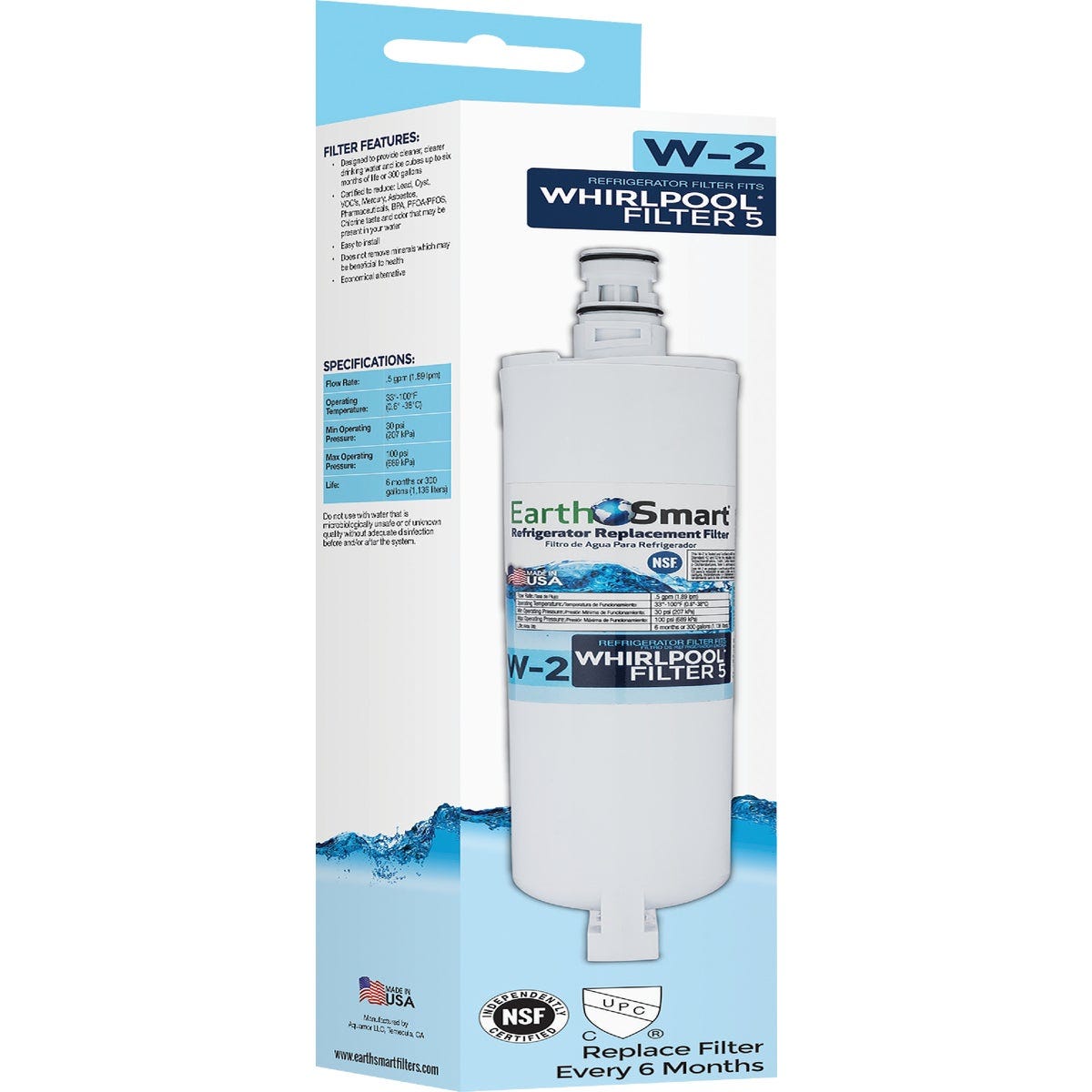 EarthSmart W2 Whirlpool Icemaker & Refrigerator Water Filter Cartridge