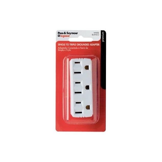 Legrand Pass & Seymour 15A 125V NEMA 5-15R White Triple Grounding Adapter Legrand Pass & Seymour 15A 125V NEMA 5-15R White Triple Grounding Adapter