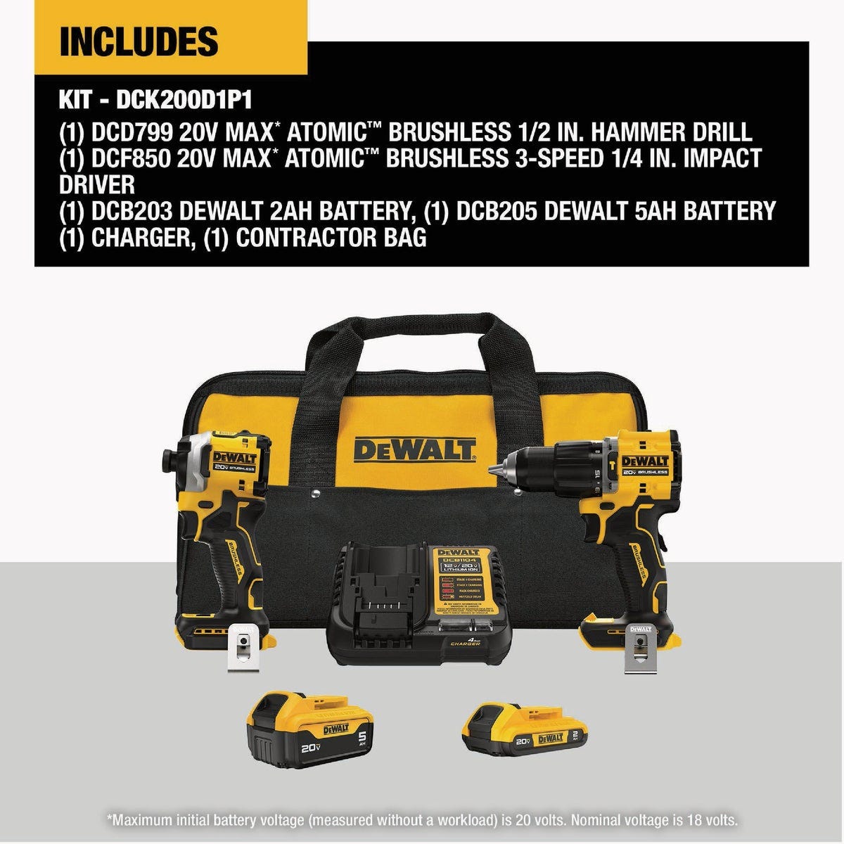DEWALT 20V MAX 2-Tool Brushless Cordless Hammer Drill & Impact Driver Combo Kit with (2) Batteries & Charger - photo 2