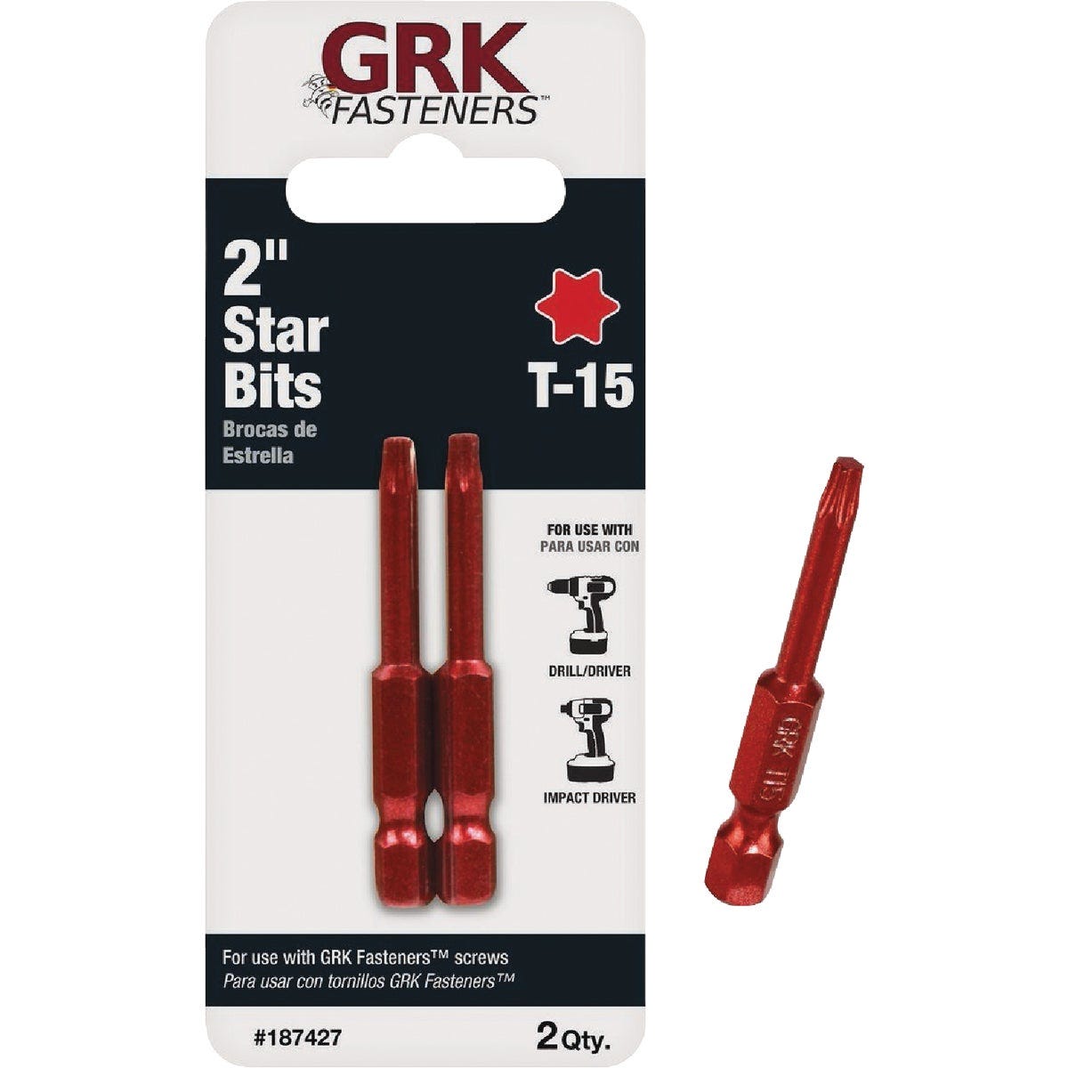 GRK 2 In. T15 Star Drive Impact Screwdriver Bit (2-Count)