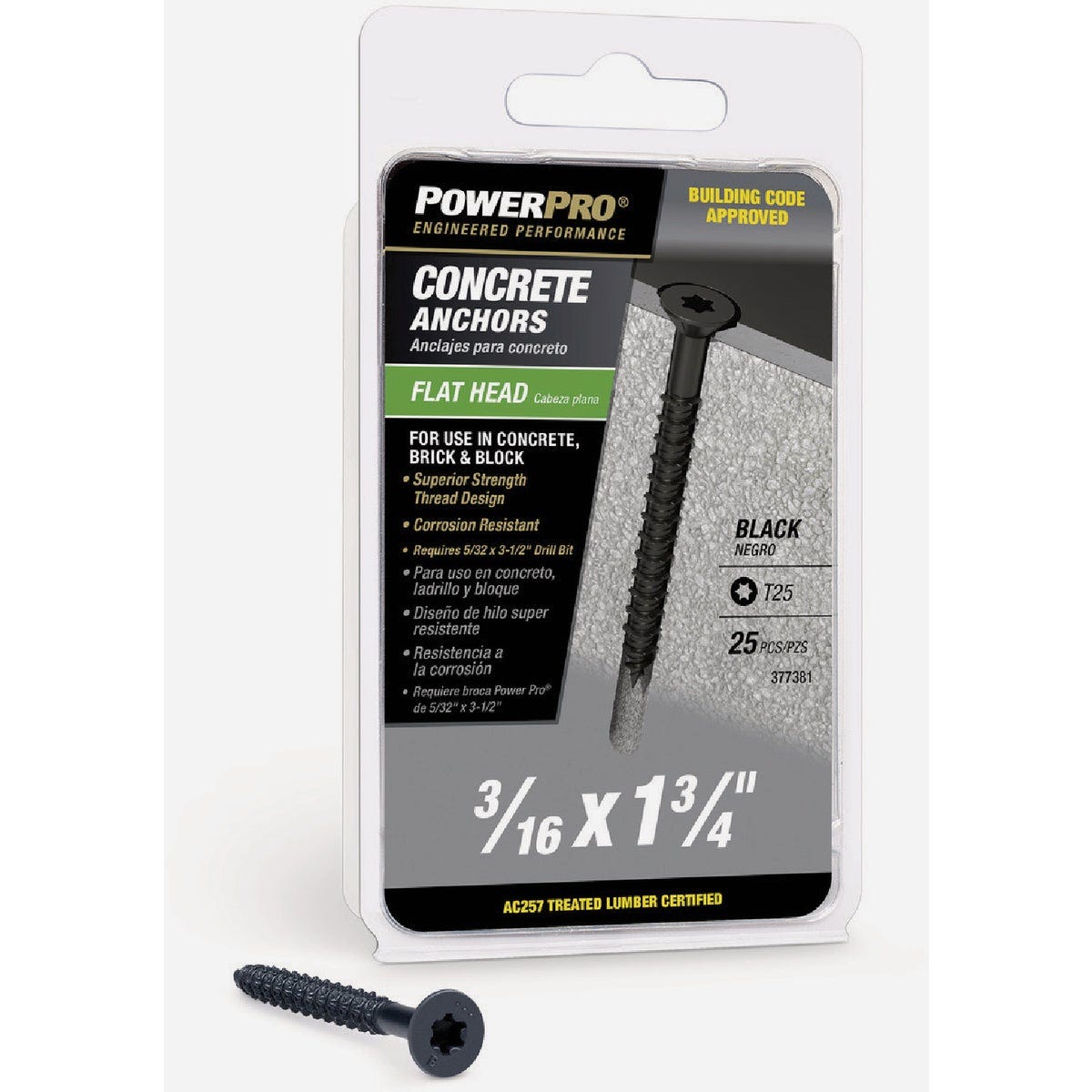 Hillman Power Pro Black Flat-Head Concrete Screw Anchors (3/16" x 1-3/4") - 25 pc - photo 2