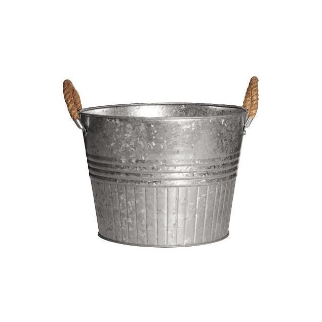 Robert Allen IronLite 6 In. Round Galvanized Metal Planter with Rope Handles