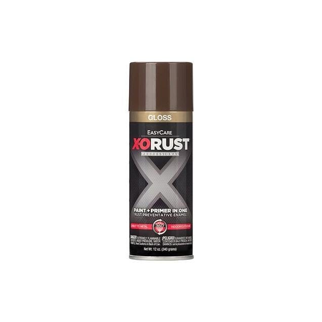 EasyCare X-O Rust 12 oz. Anti-Rust Enamel Spray Paint & Primer, Seal Brown Gloss