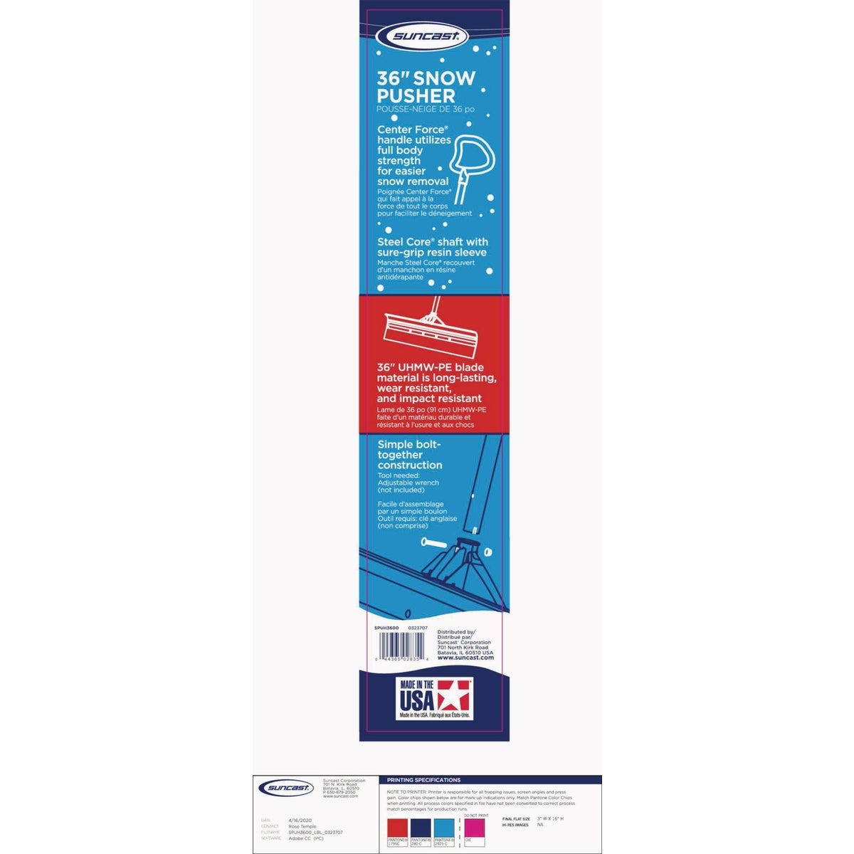 Suncast 36 In. Ultra High Molecular Weight Steel & Resin Snow Pusher - photo 3