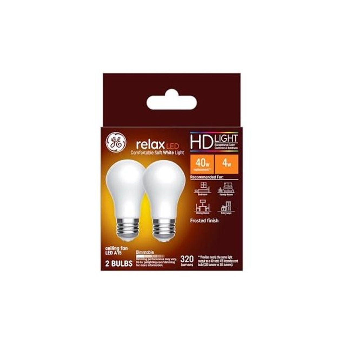 GE 4W Soft White A15 Medium Base 320 Lumens Ceiling Fan LED Light Bulb (2-Pack) GE 4W Soft White A15 Medium Base 320 Lumens Ceiling Fan LED Light Bulb (2-Pack)