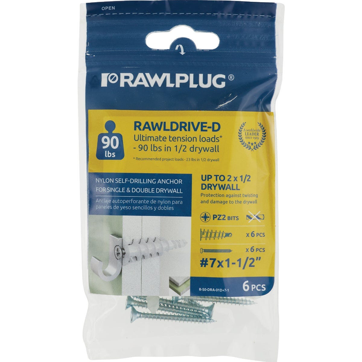 Rawlplug Rawldrive-D Nylon Self-Drilling Drywall Anchor with #7 x 1-1/2 In. Screw (6-Pack) Clip Strip (12-Piece) - photo 2 Rawlplug Rawldrive-D Nylon Self-Drilling Drywall Anchor with #7 x 1-1/2 In. Screw (6-Pack) Clip Strip (12-Piece) - photo 2