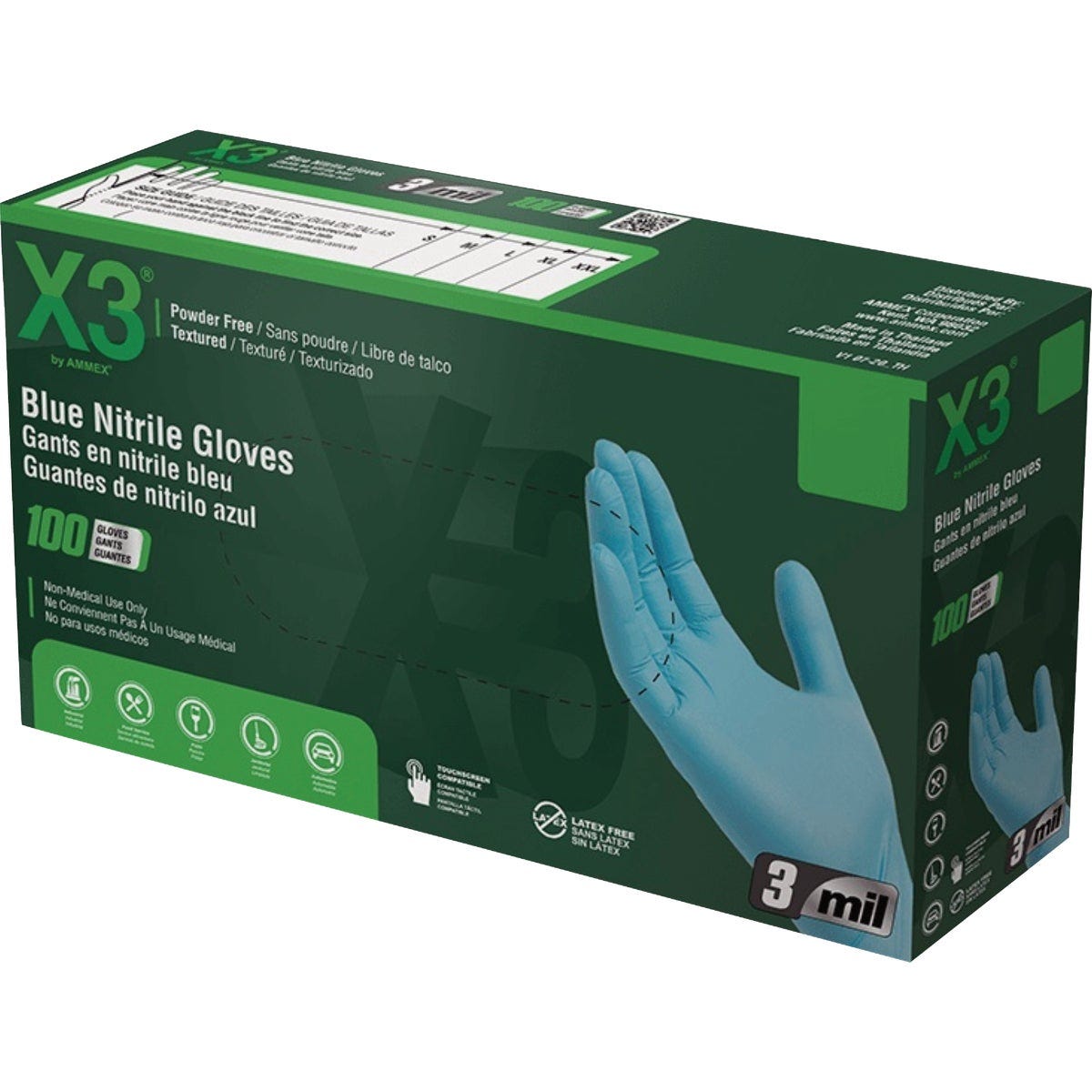 Ammex X3 Industrial Nitrile Blue Large 3 Mil. Disposable Gloves (100-Count) - photo 3 Ammex X3 Industrial Nitrile Blue Large 3 Mil. Disposable Gloves (100-Count) - photo 3