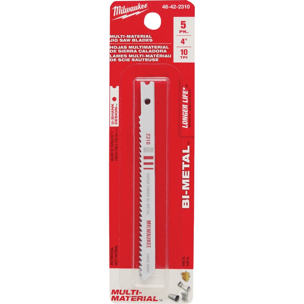 Milwaukee 4-1/8 In. x 10 TPI U-Shank Bi-Metal Jig Saw Blade for General Purpose (5-Pack) - photo 2 Milwaukee 4-1/8 In. x 10 TPI U-Shank Bi-Metal Jig Saw Blade for General Purpose (5-Pack) - photo 2