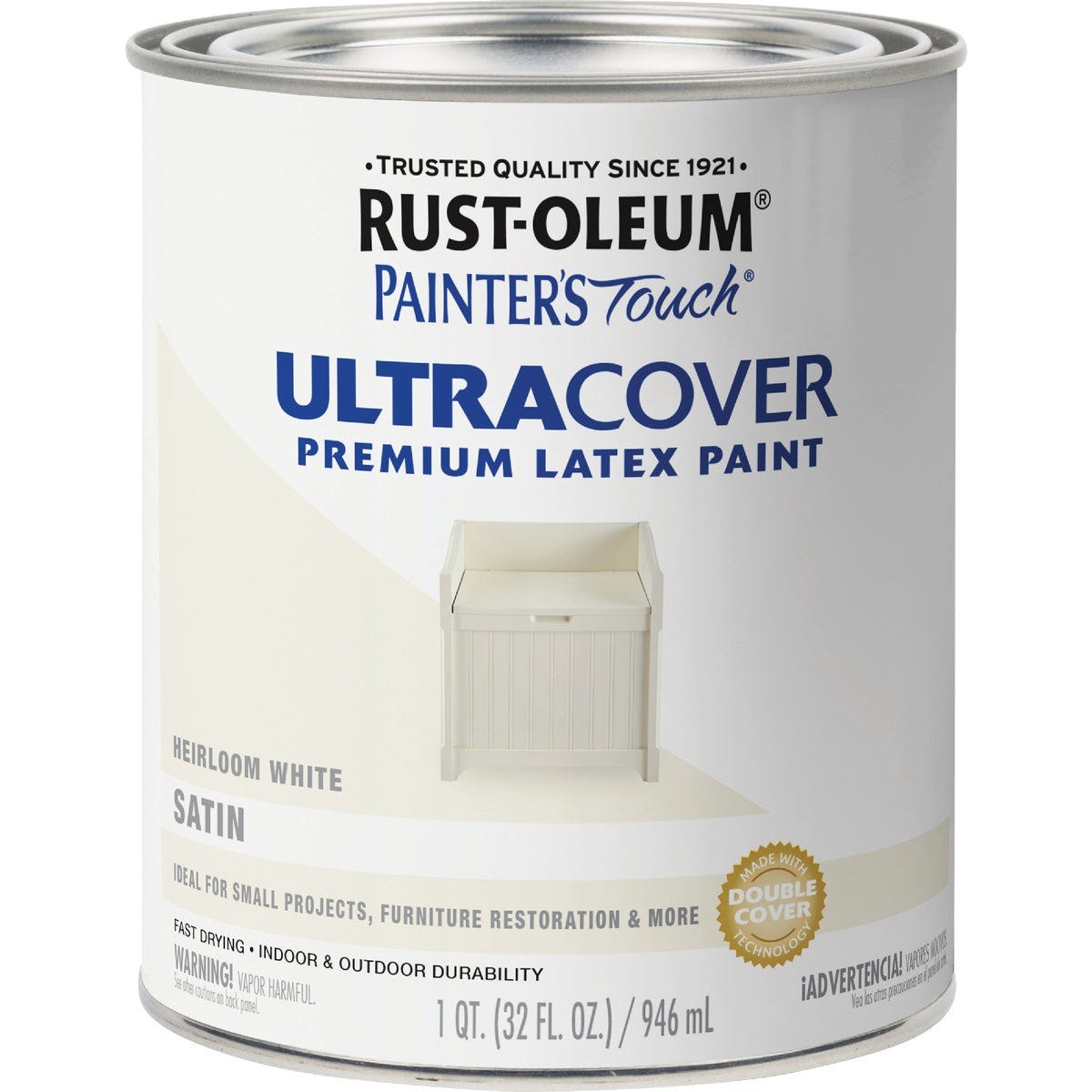 Rust-Oleum Painter's Touch 2X Ultra Cover Premium Latex Paint, Satin Heirloom White, 1 Qt. - photo 2 Rust-Oleum Painter's Touch 2X Ultra Cover Premium Latex Paint, Satin Heirloom White, 1 Qt. - photo 2