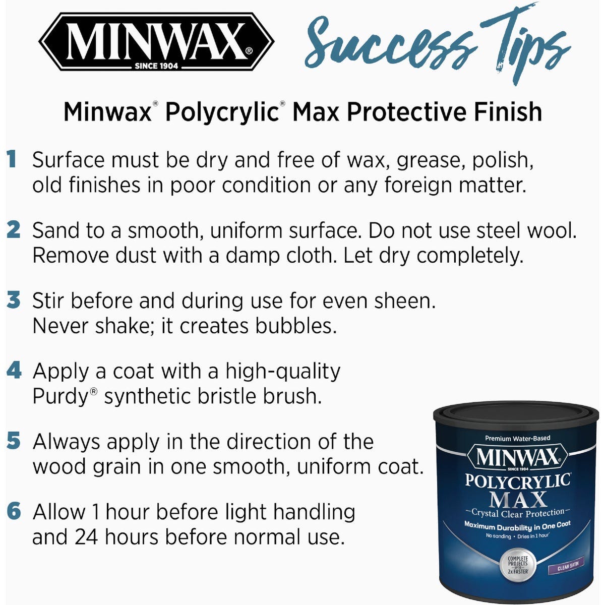 Minwax Polycrylic Max Interior Stain, Clear Ultra Flat, 1 Gal. - photo 6