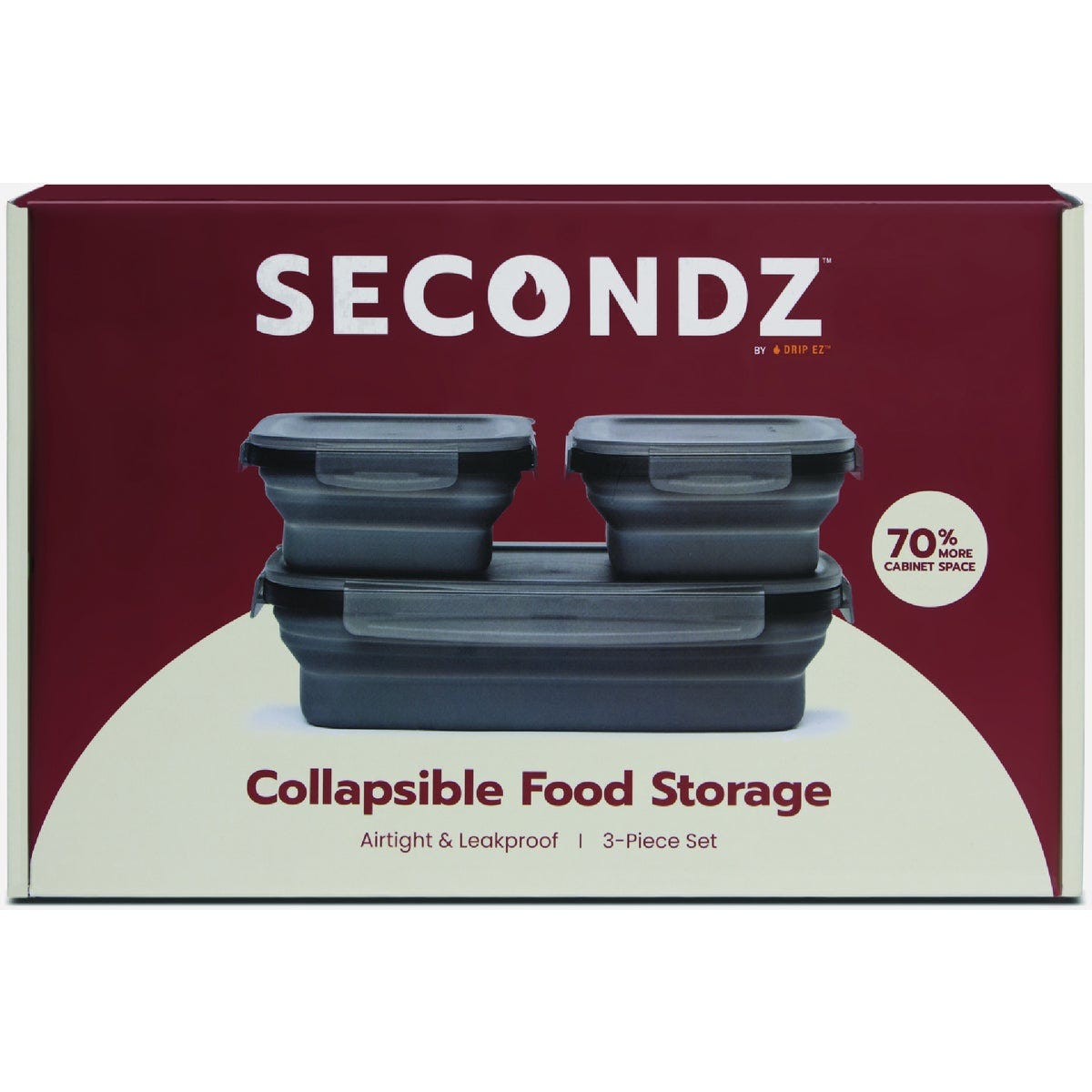 Drip EZ Secondz Charcoal Collapsible Food Storage Container Set (3-Piece)- - photo 3 Drip EZ Secondz Charcoal Collapsible Food Storage Container Set (3-Piece)- - photo 3