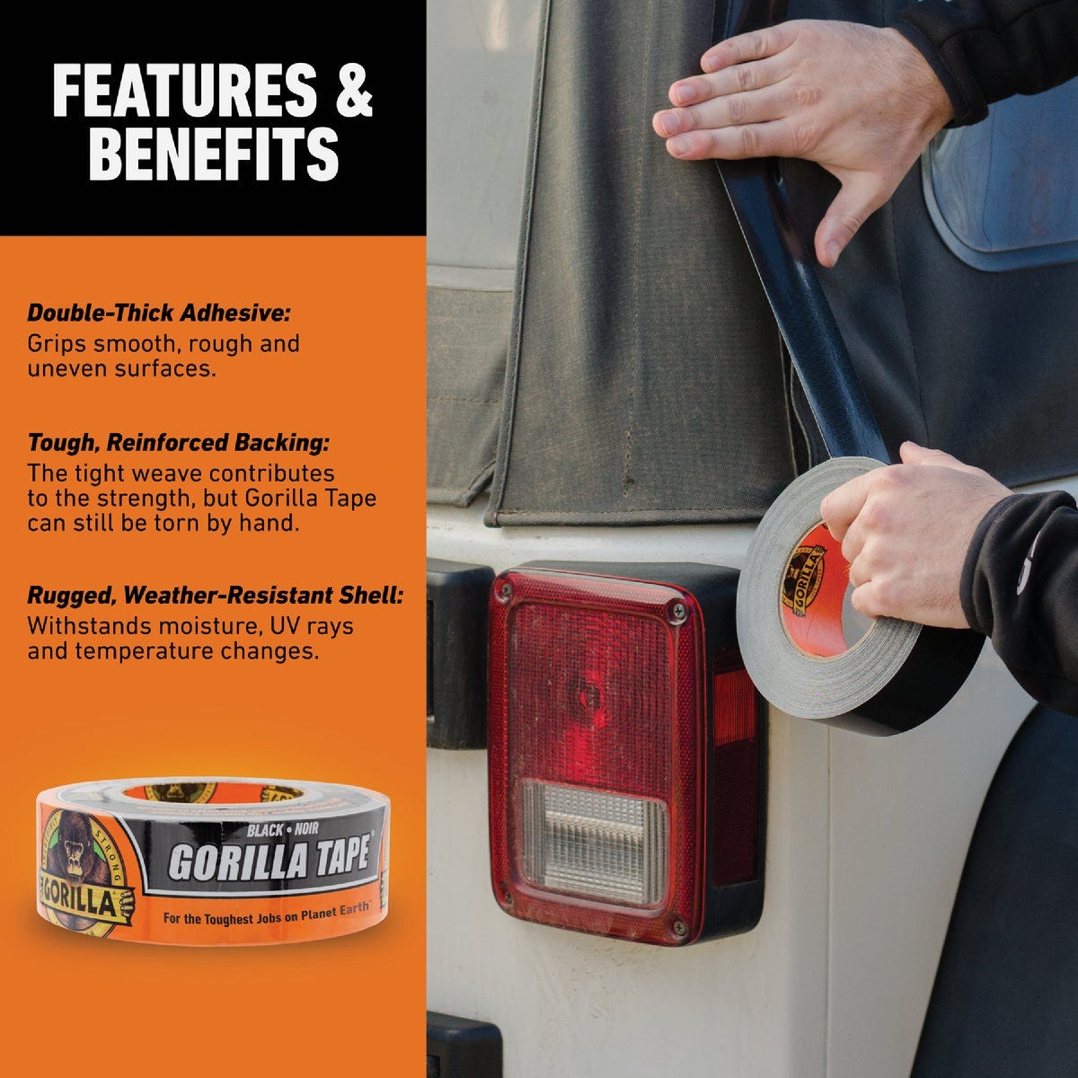 Gorilla 1.88 In. x 30 Yd. Heavy-Duty Duct Tape, Black - photo 6 Gorilla 1.88 In. x 30 Yd. Heavy-Duty Duct Tape, Black - photo 6
