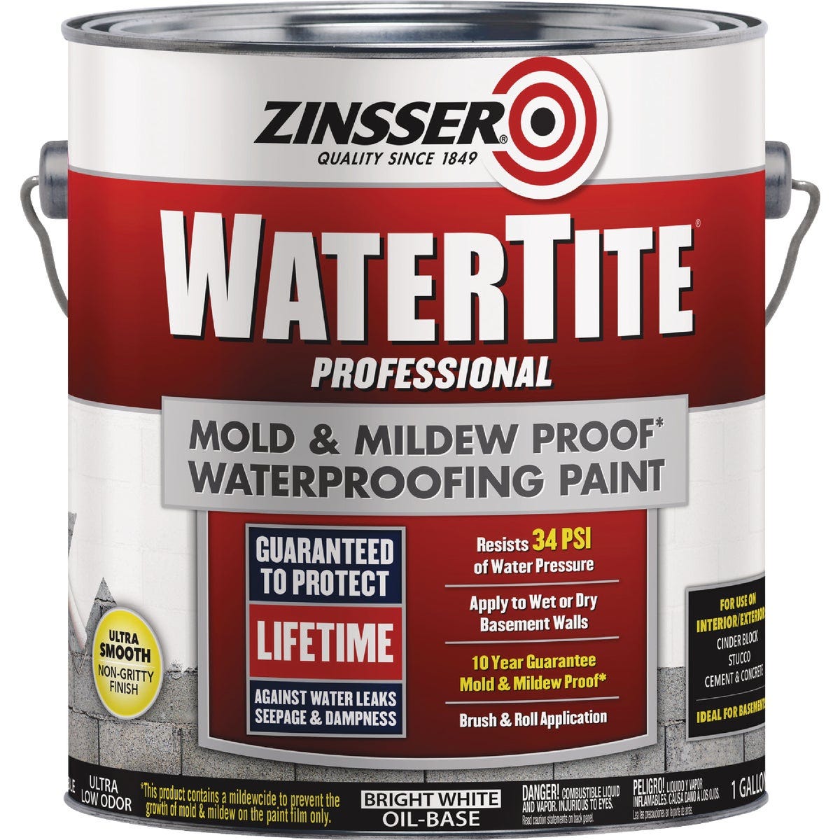 Zinsser WaterTite Professional Bright White Mold and Mildew-Proof Waterproofing Paint, 1 Gal. - photo 2