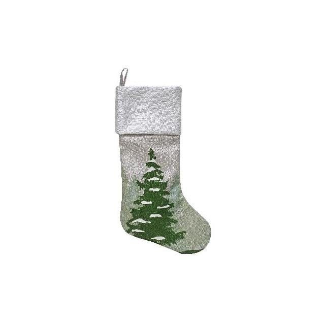 Dyno 20 In. Gray/White Faux Linen Tree Print Christmas Stocking Dyno 20 In. Gray/White Faux Linen Tree Print Christmas Stocking
