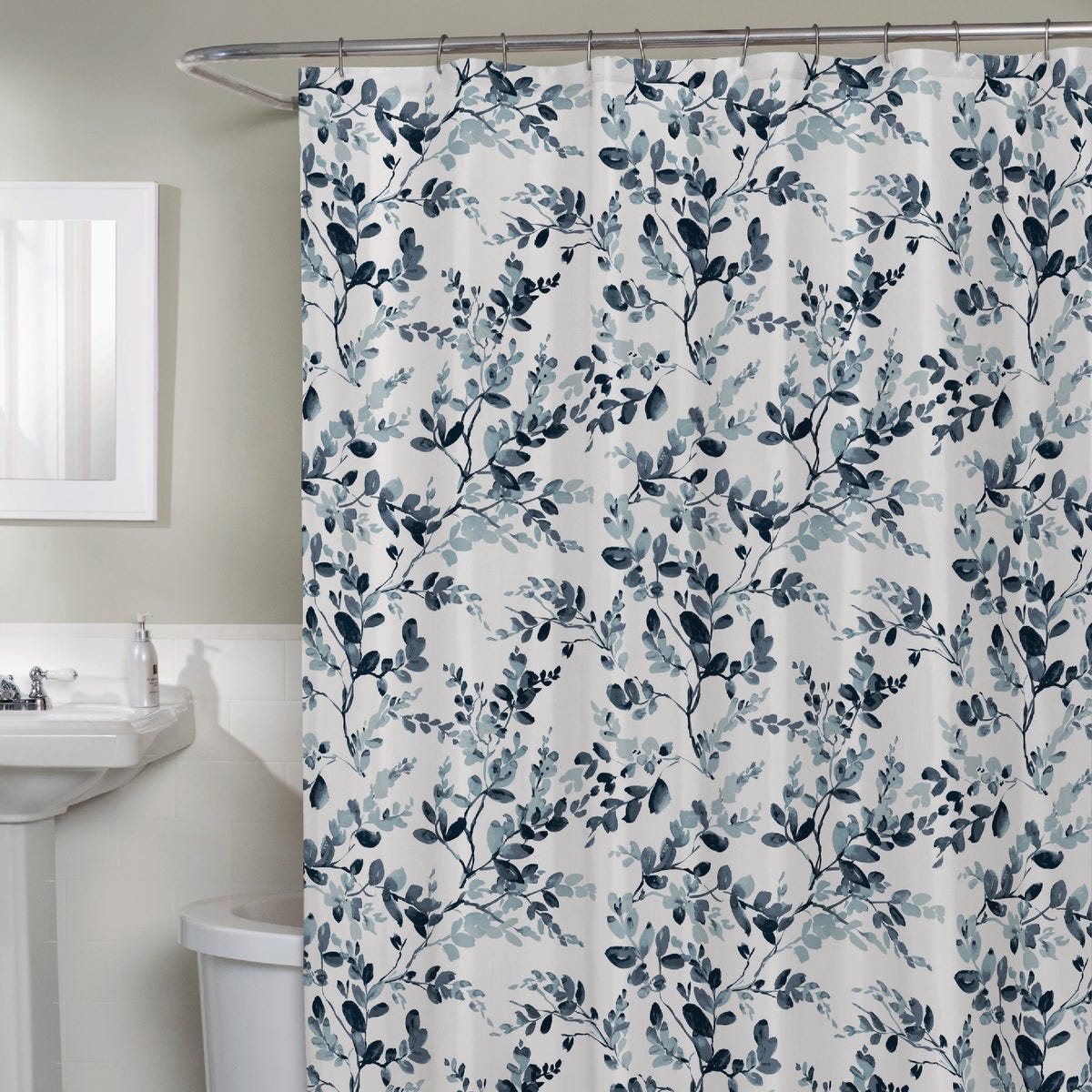 Zenna Home 70 In. x 72 In. Watercolor Botanical Blue Decorative Fabric Shower Curtain - photo 3