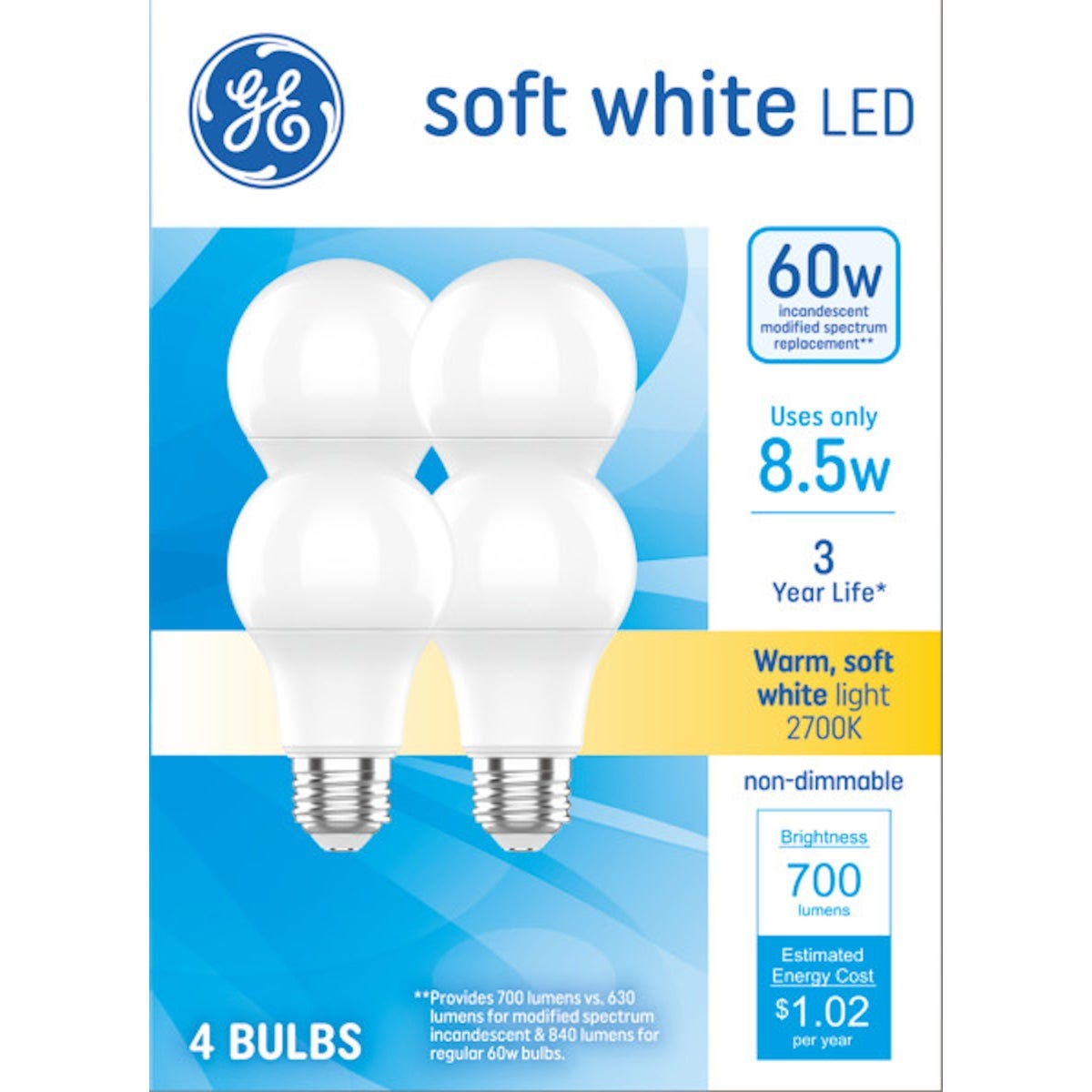 GE 60W Equivalent Soft White A19 Medium Base Frosted LED Light Bulb (4-Pack) - photo 2 GE 60W Equivalent Soft White A19 Medium Base Frosted LED Light Bulb (4-Pack) - photo 2