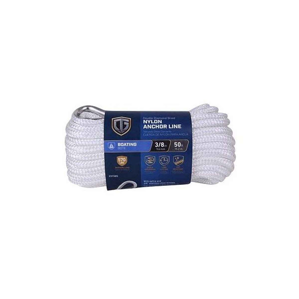 Richelieu 3/8 In. x 50 Ft. White Double Diamond Braided Anchor Rope