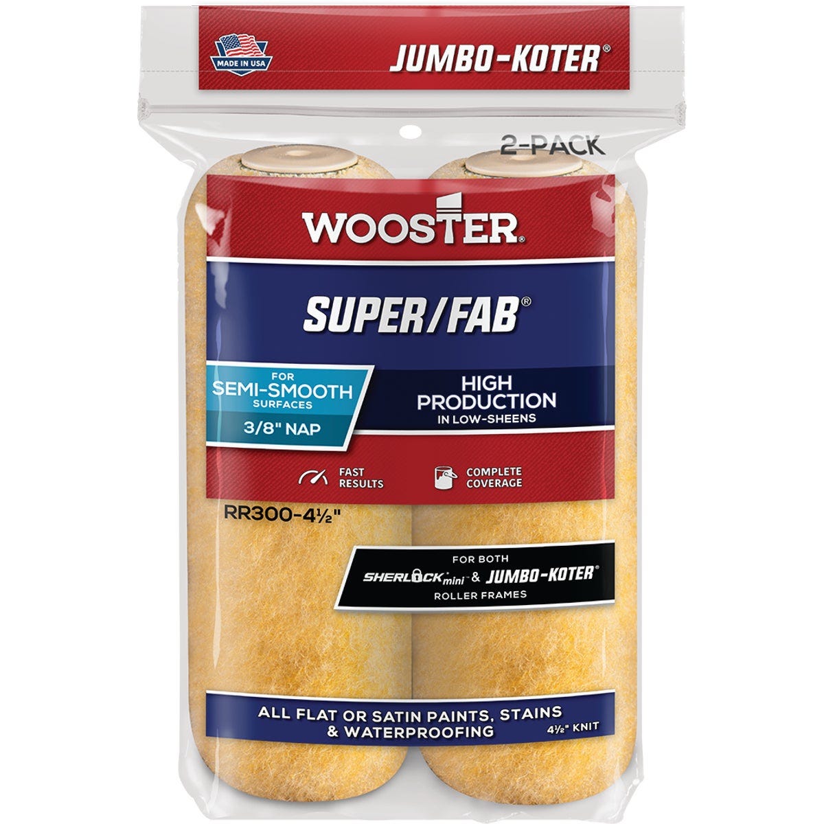 Wooster Jumbo-Koter Super/Fab 4-1/2 In. x 3/8 In. Button End Knit Paint Roller Cover (2-Pack)