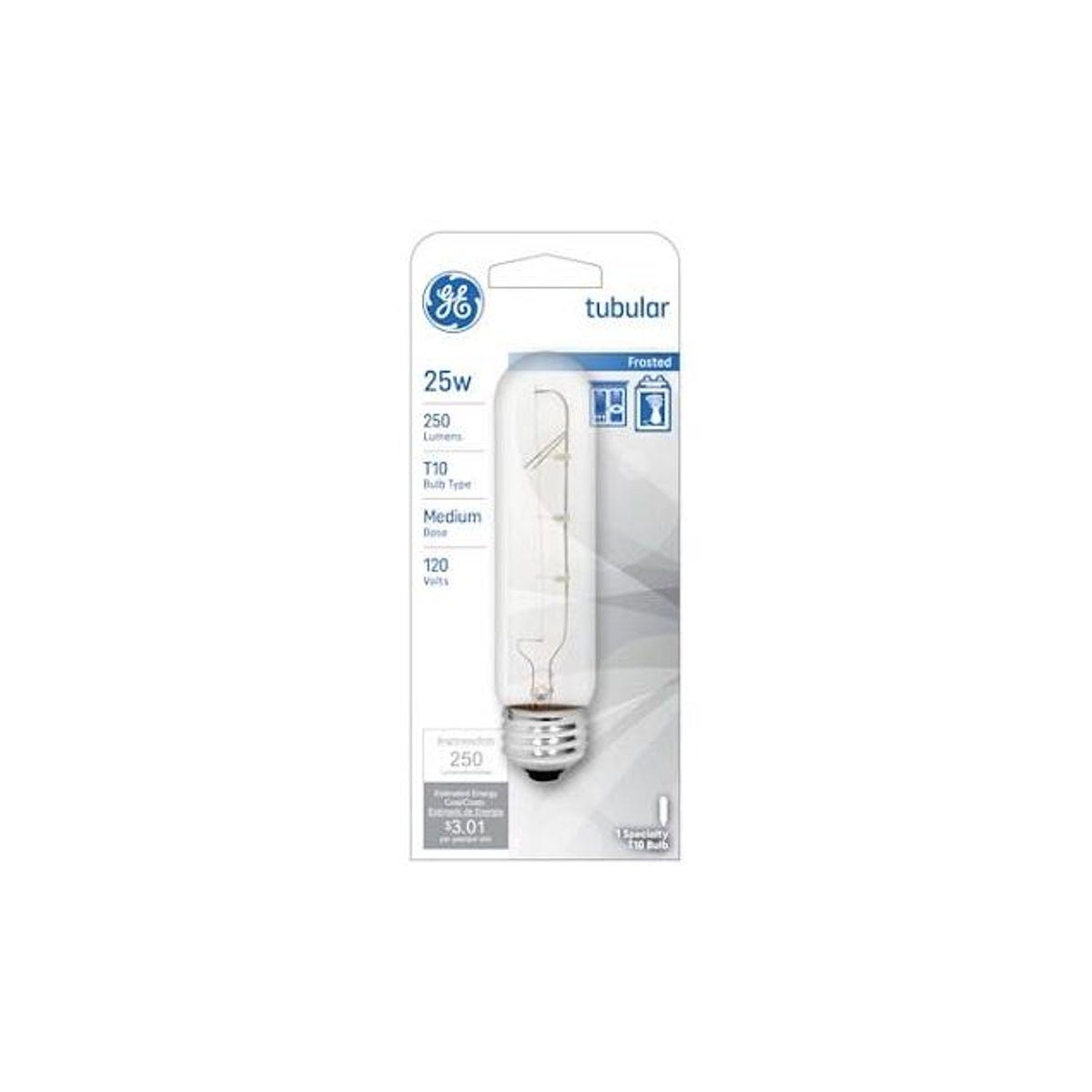 GE 25W Frosted Tubular Shape Medium Base Light Bulb GE 25W Frosted Tubular Shape Medium Base Light Bulb