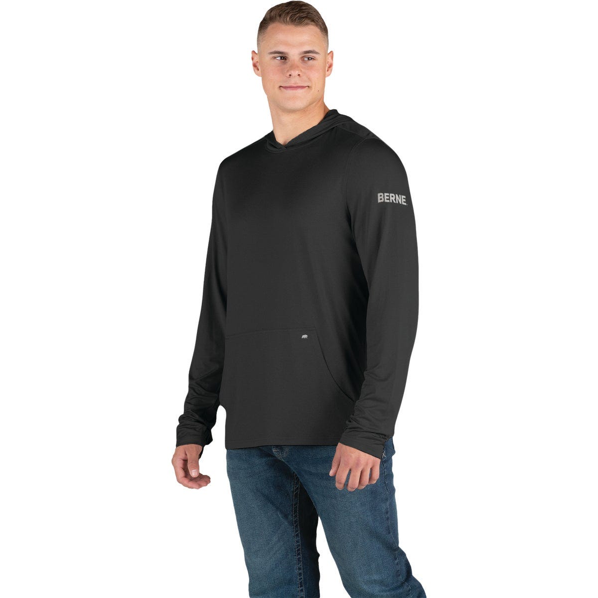 Berne Men's Medium Black Long Sleeve Hooded UPF Sun Shirt