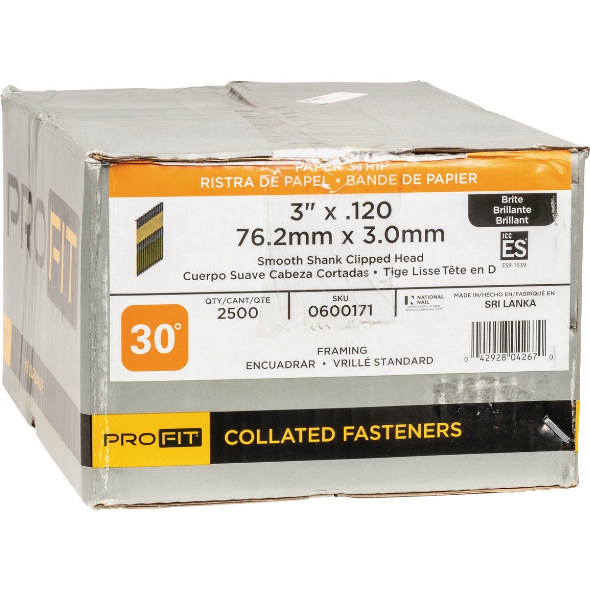 Pro-Fit 3 In. x 0.120 30 Degree Paper Tape Smooth Shank Clipped Head Brite Framing Stick Nails (2500 Ct.) - photo 2 Pro-Fit 3 In. x 0.120 30 Degree Paper Tape Smooth Shank Clipped Head Brite Framing Stick Nails (2500 Ct.) - photo 2