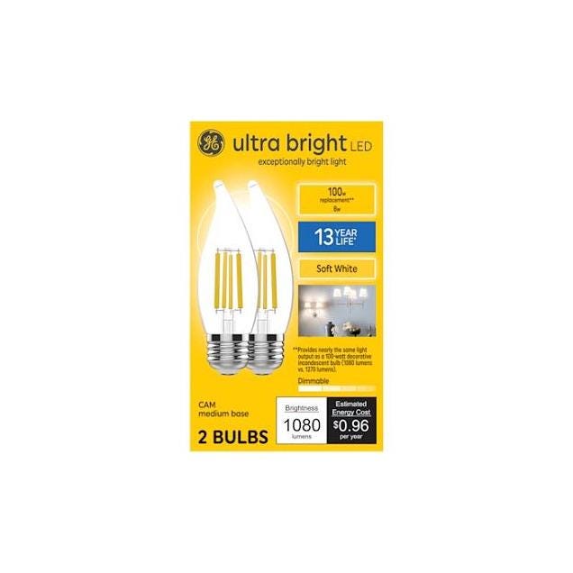 GE 2-Pack Soft White LED 8W Candle Bulb w/Medium Base GE 2-Pack Soft White LED 8W Candle Bulb w/Medium Base