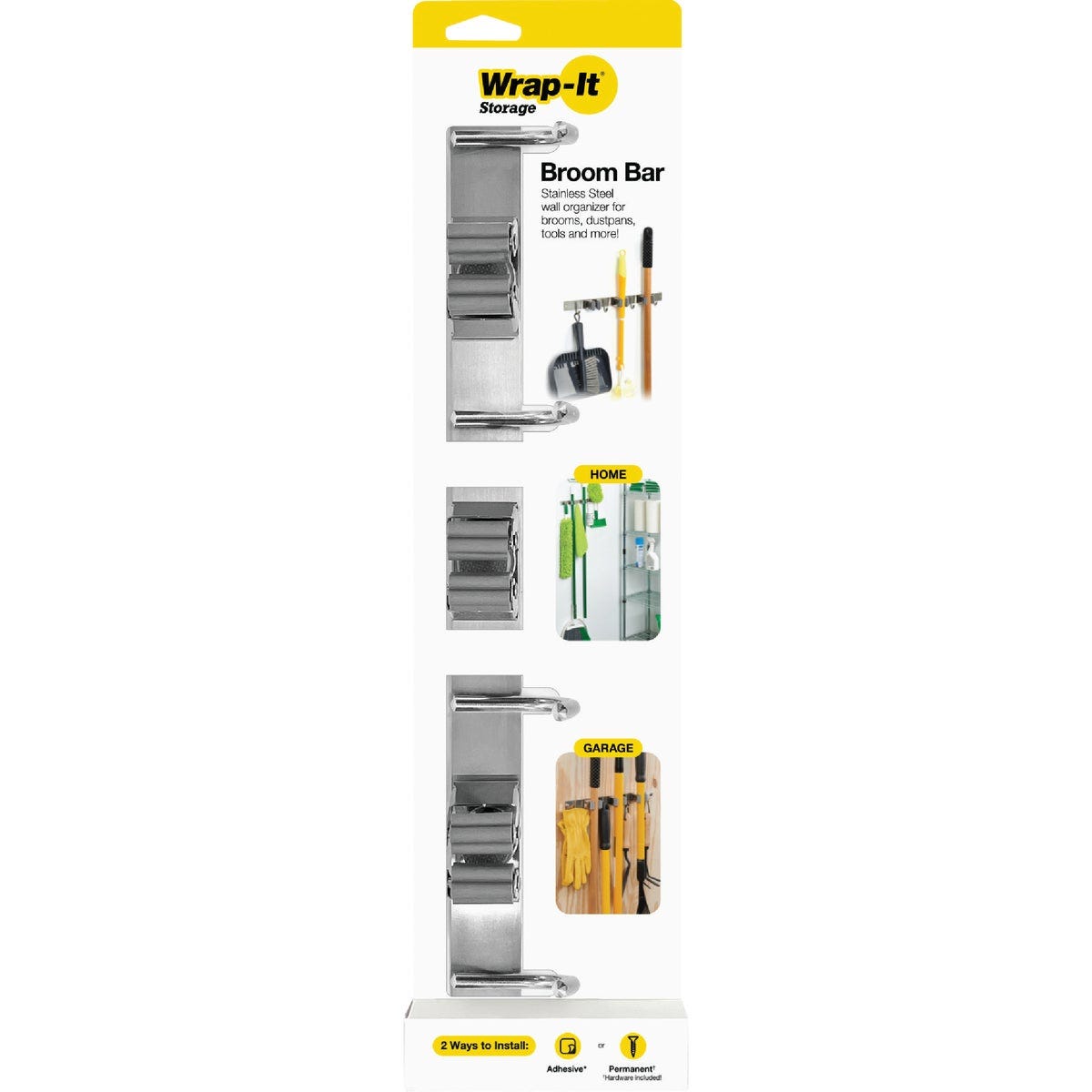 Wrap-It Storage Broom Bar 16 In. Stainless Steel Adhesive Broom Holder Wrap-It Storage Broom Bar 16 In. Stainless Steel Adhesive Broom Holder