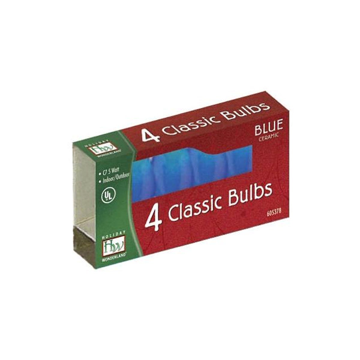 Holiday Wonderland C7 Blue Ceramic Christmas Lights Replacement Bulb (4-Pack)