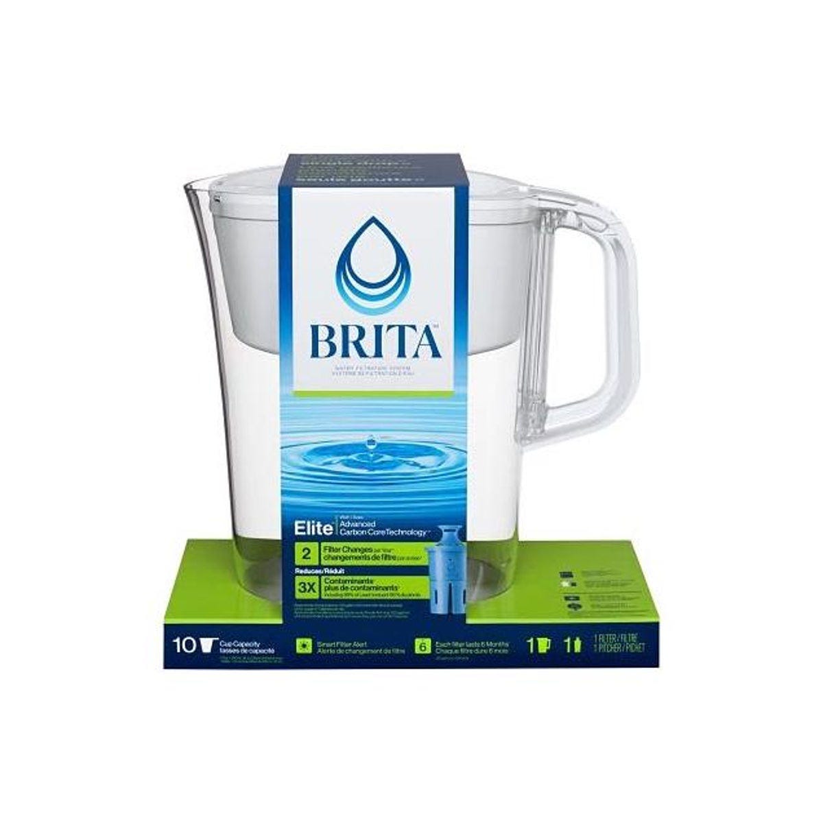 Brita 10-Cup Water Pitcher with Elite Filter, Bright White Brita 10-Cup Water Pitcher with Elite Filter, Bright White