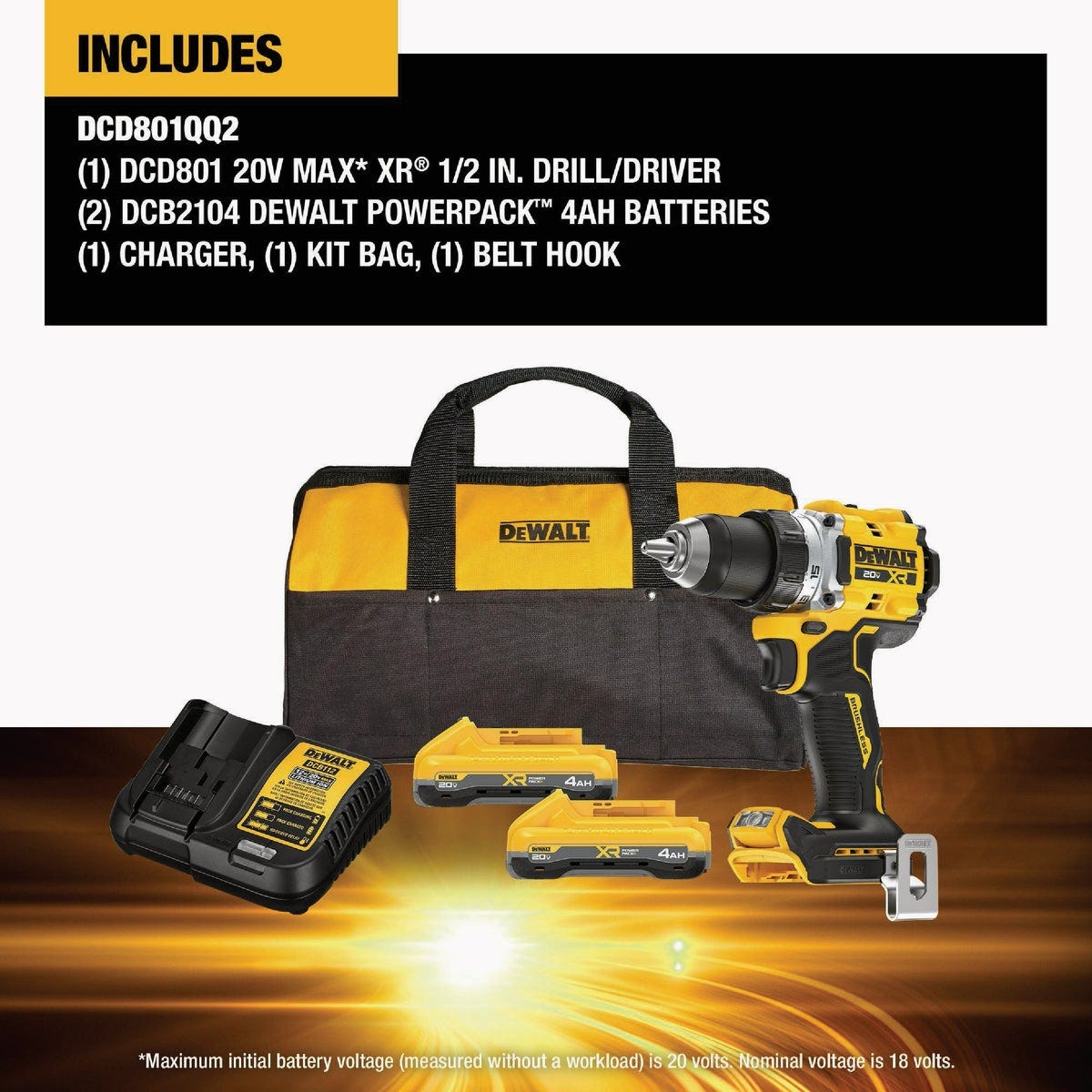 Dewalt 20V MAX* XR 1/2 In. Brushless Cordless Drill/Driver Kit with (2) POWERPACK Batteries & Charger - photo 2