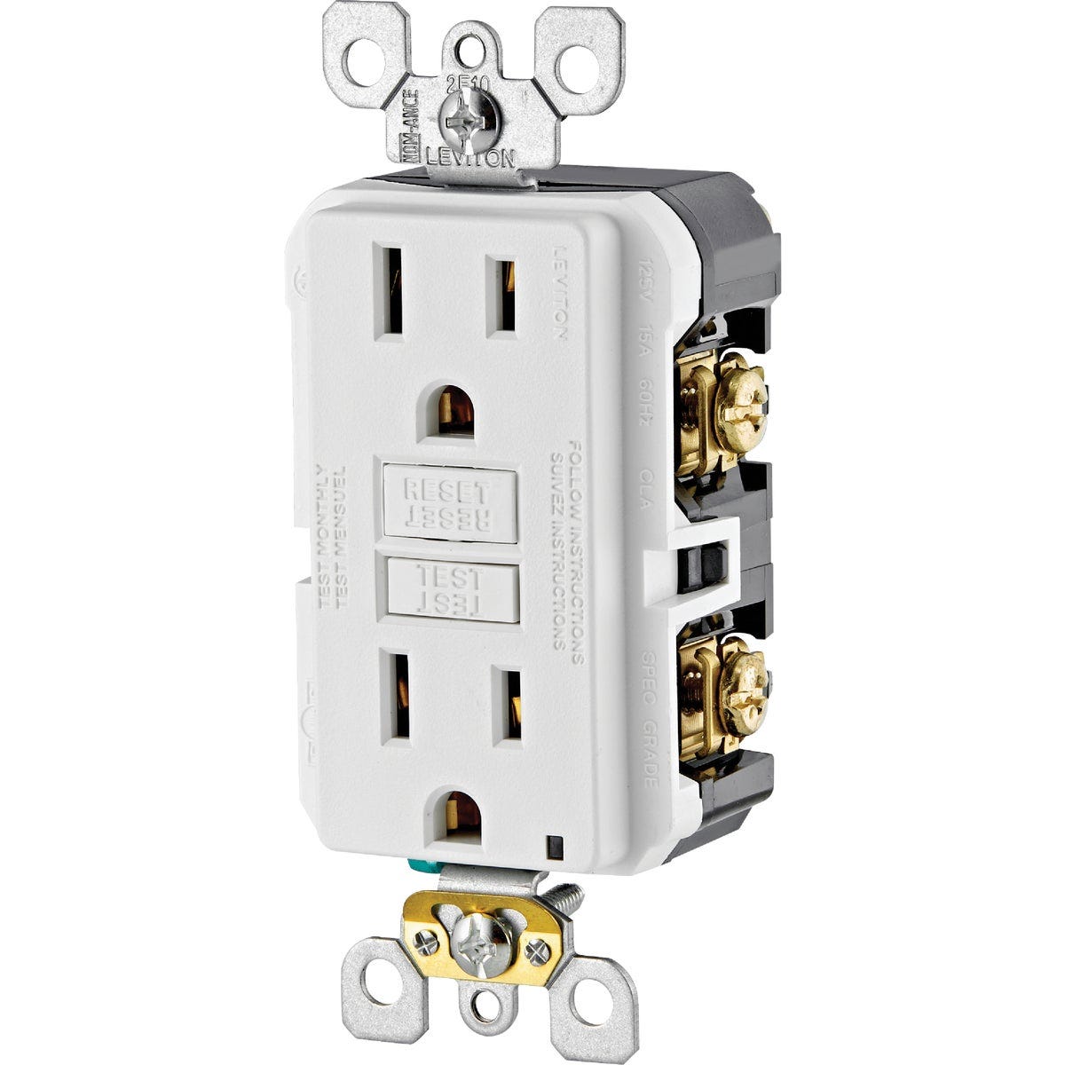 Leviton SmartlockPro Self-Test 15A White Residential Grade 5-15R Slim GFCI Duplex Outlet (3-Pack) - photo 3